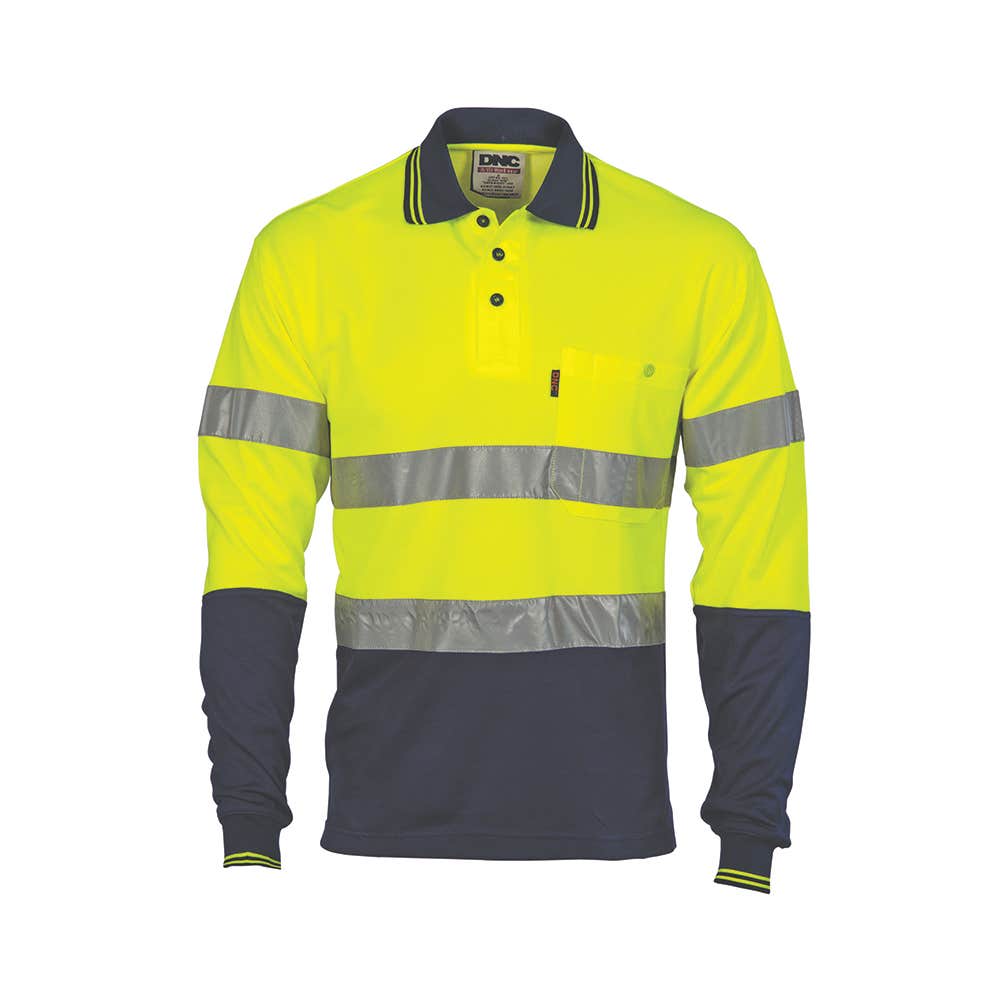 Polo Shirt DNC3718 Long Sleeve Yel/Nav 185gsm With Tape 2XL 425528 3718-Y/N-2XL
