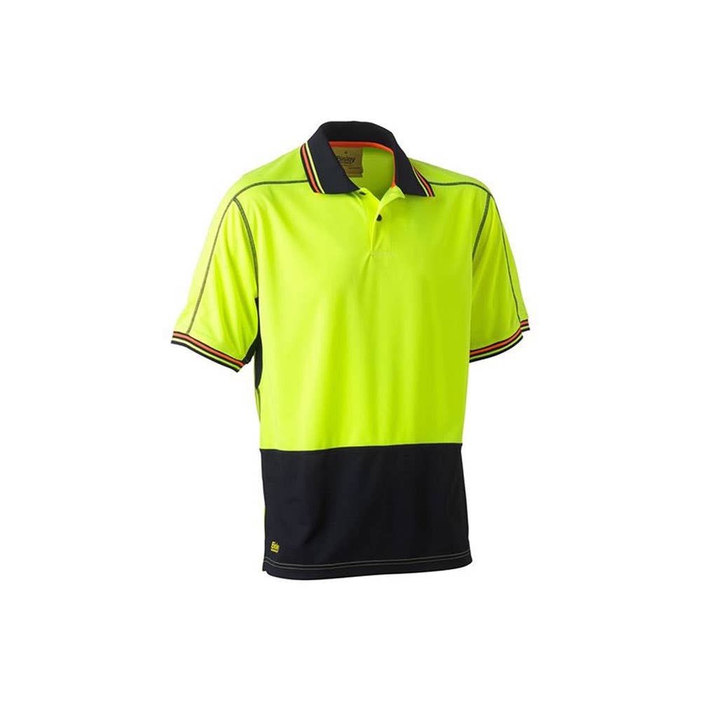 Shirt Polo S/S Poly Mesh 130gsm Hi Vis Yellow/Navy 2XL Bisley 292740 BK1219 TT042XL