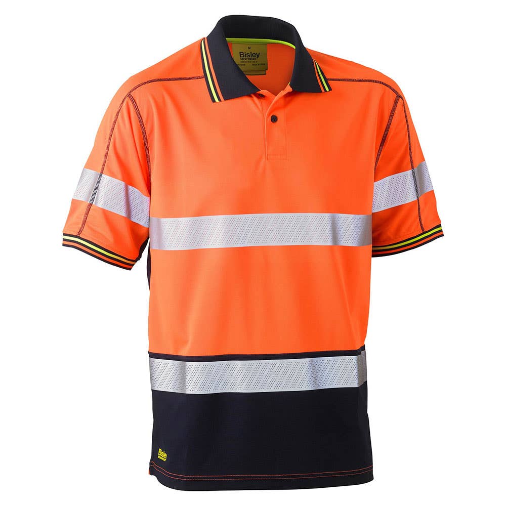 Shirt Polo S/S Poly Mesh 130gsm Tape Hi Vis Orange/Navy 2XL Bisley_292756_BK1219T_TT052XL