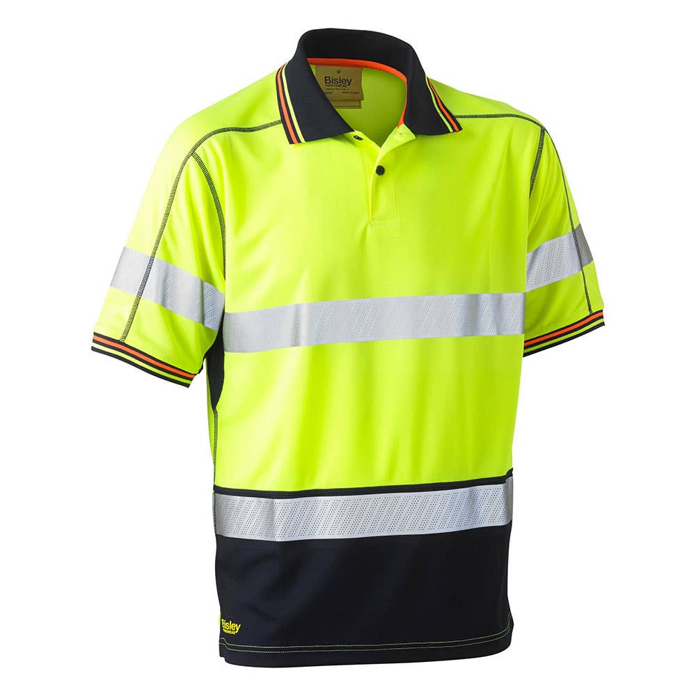 Shirt Polo S/S Poly Mesh 130gsm Tape Hi Vis Yellow/Navy 2XL Bisley_292749_BK1219T_TT042XL