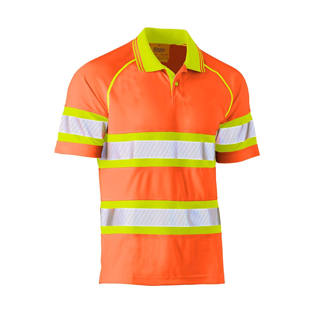 Shirt Polo S/S Poly Mesh Hi-Vis Taped Orange/Yellow 2XL Bisley 40013756 BK1223T TT112XL