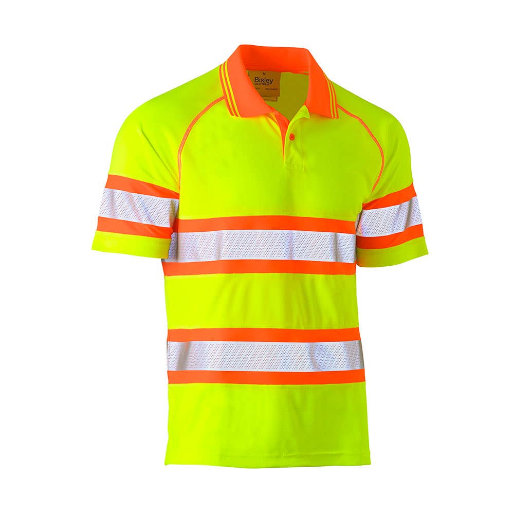 Shirt Polo S/S Poly Mesh Hi-Vis Taped Yellow/Orange 2XL Bisley 40013766 BK1223T TT222XL