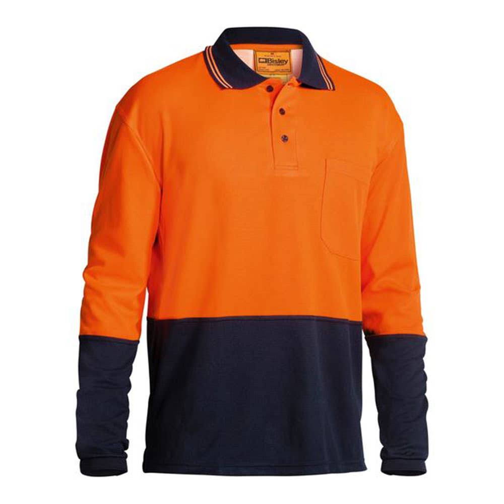 Shirt Polo L/S Poly/Cotton 195gsm Hi Vis Orange/Navy 2XL Bisley_90018677_BK6234_TT052XL