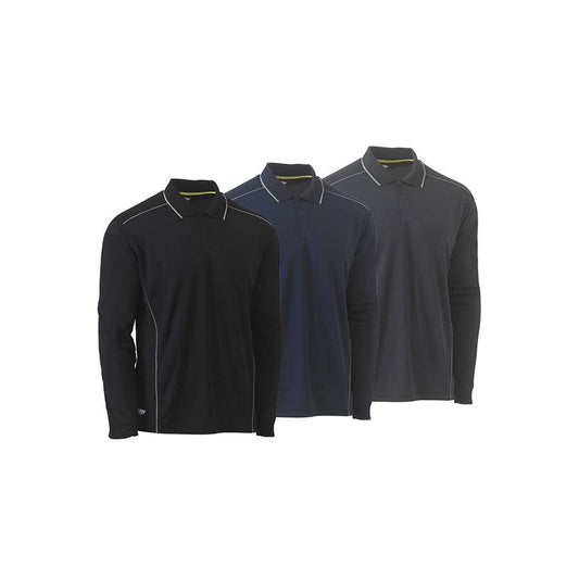 BK6425 Cool Mesh Long Sleeve Polo Shirt With Reflective Piping 140gsm BK6425
