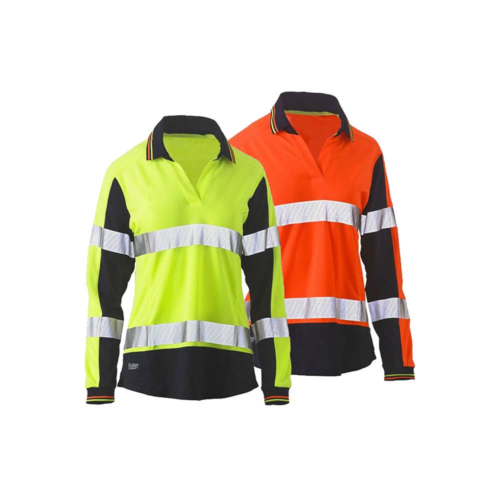 BKL6225T Women's Hi-Vis V-Neck Long Sleeve Taped Polo Shirt 140gsm Brikmakers BKL6225TBM