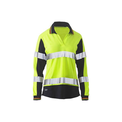 Polo Womens Long Sleeve Taped Hi Vis Bisley 10 Yellow/Navy BKL6225T_40017725_BKL6225T_TT0410