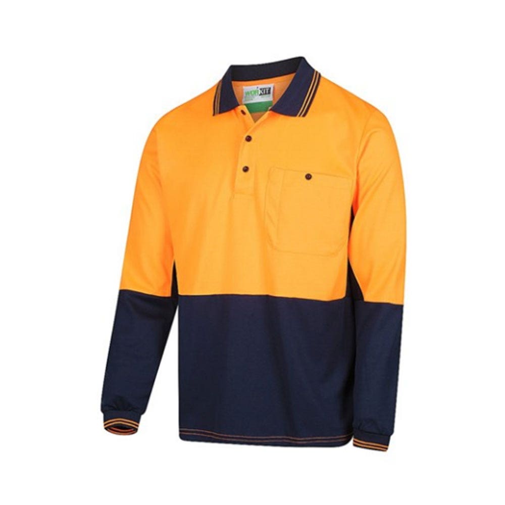 Shirt Polo L/S Poly Cotton 180gsm Hi Vis Orange/Navy 2XL 5004 Workit 193898 5004ON2XL