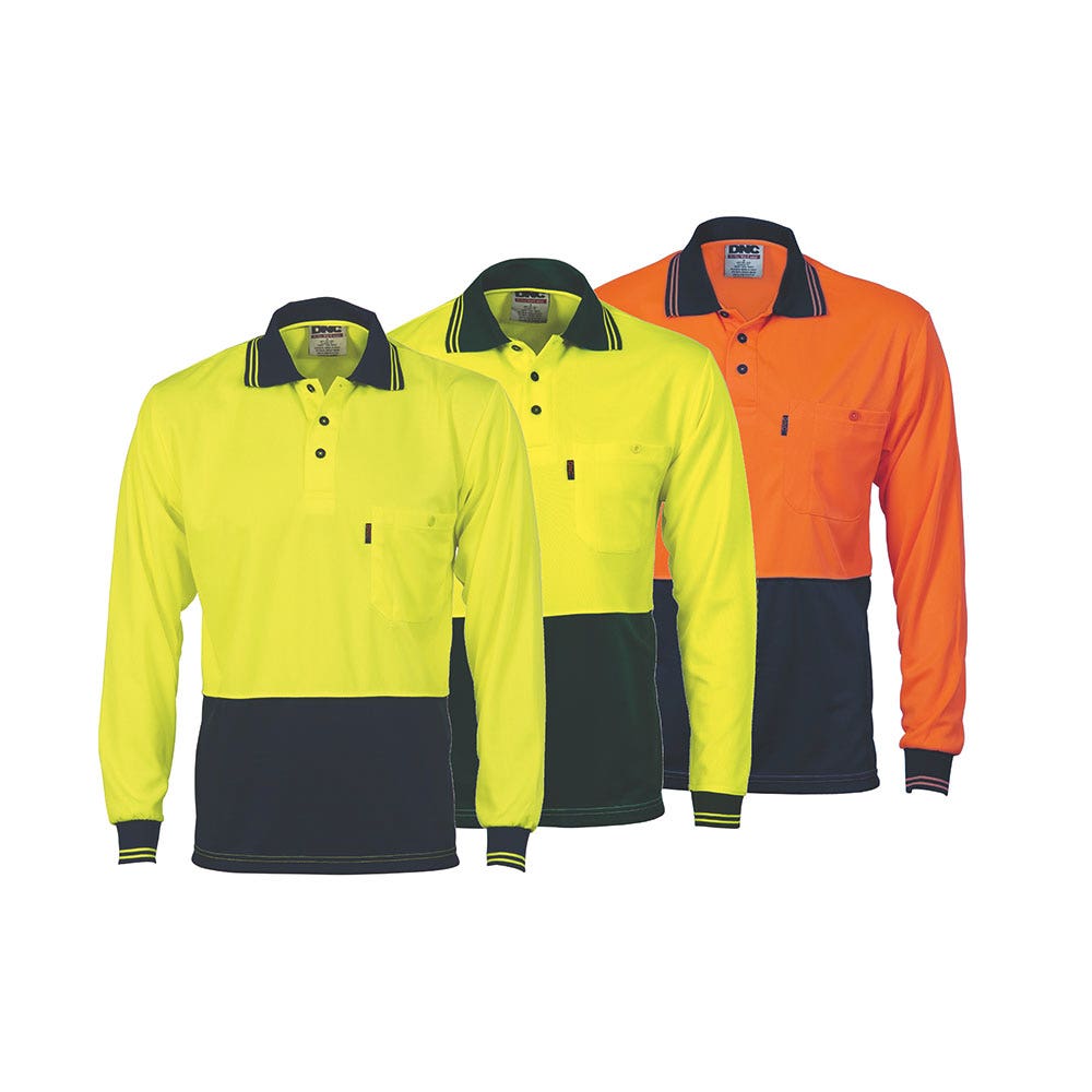 3813 Cool Breathe Hi-Vis L/S Polo Shirt Two-Tone 175gsm DNC3813
