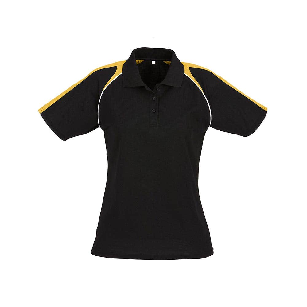 Shirt Polo Womens S/S Poly/Cotton 170gsm Black/Gold/White 10 Biz Collection 40012954 P225LS-BLK/GLD/WHT-10