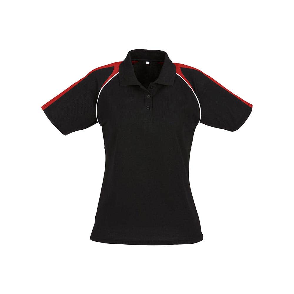 Ladies Triton Polo Shirt S/S Blk/Red/Wht - 10 36017772 P225LS-BLK/RED/WHT-10