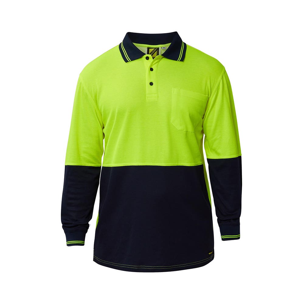 Polo HIVIS COTTON BACK POLO- LS  2XLYellow/Navy WSP402 Y/N 2XL 40044810 WSP402 Y/N 2XL