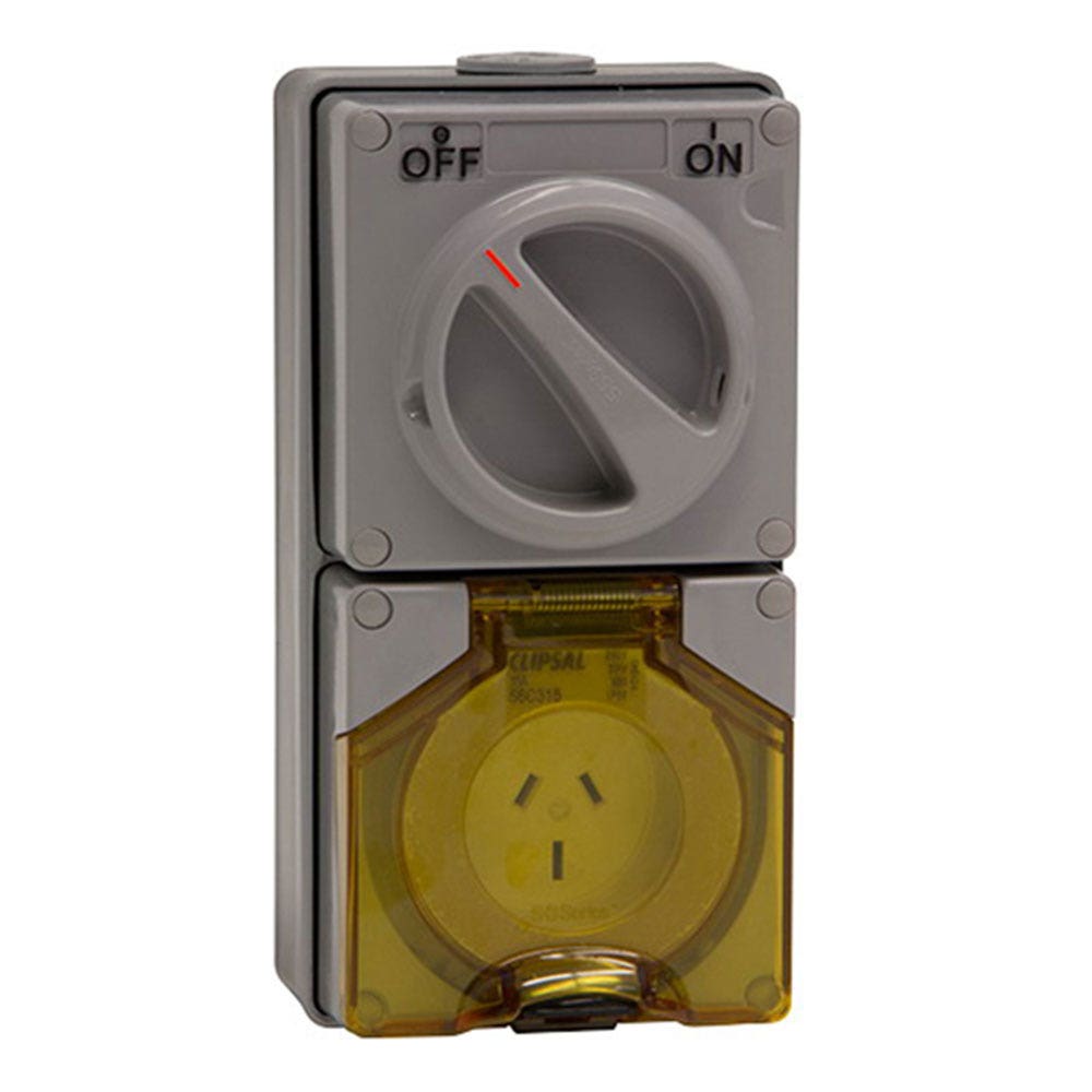 Powerpoint 1 Outlet 15A 250V 3 Flat Pin IP66 Grey Clipsal 95250603 56C315GY
