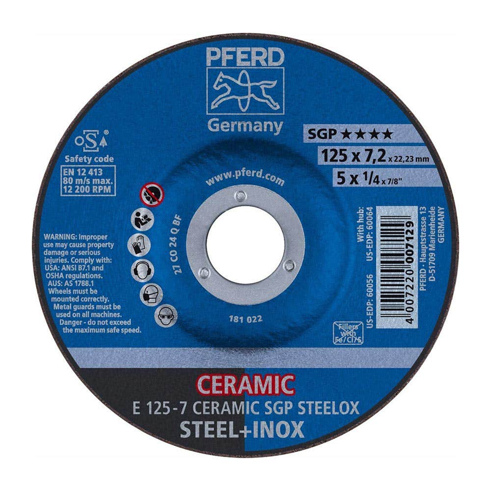 125mm Depressed Centre Ceramic Grinding Wheel Pferd 292364 62212300