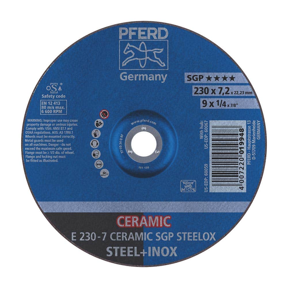 230mm Depressed Centre Ceramic Grinding Wheel Pferd 292366 62218300