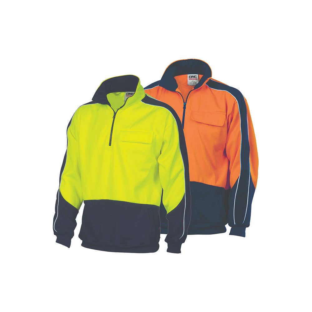 3823 Hi-Vis 1/2 Zip High Neck Panel Fleecy Pullover 300gsm 3823