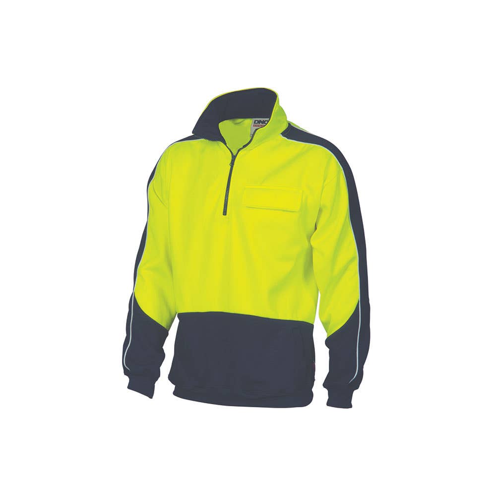 HiVis Yellow/Navy 1/2zip Hi-neck Fleecy Windcheater DNC 4XL 490192 3823-YN-4XL
