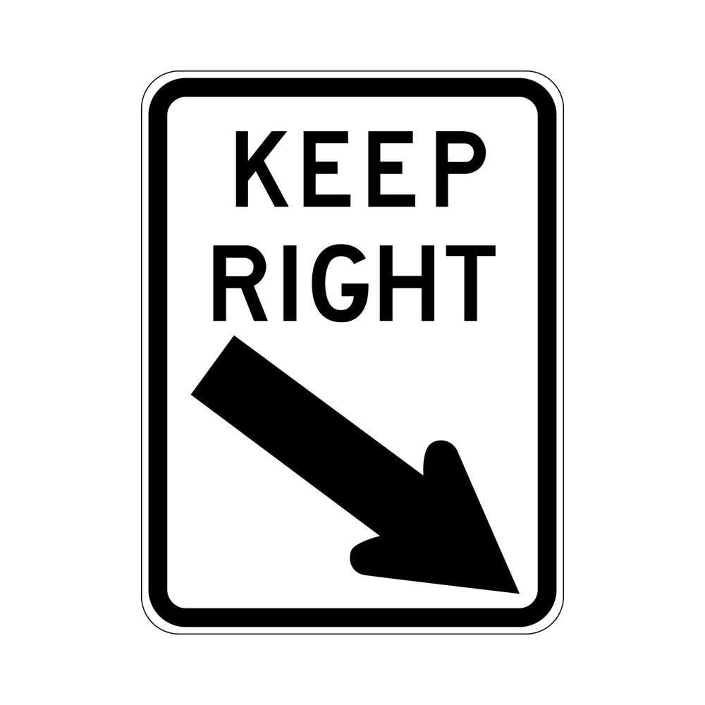 Sign Traffic KEEP RIGHT + Arrow 600 X 450mm Aluminium C1 Reflective_424589_R2-3A(R)C1