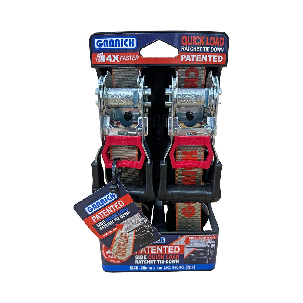 Quick Load Ratchet Tie Down 450kg 25mm X 4m 2Pk 40059887 GQLRTD-25MM