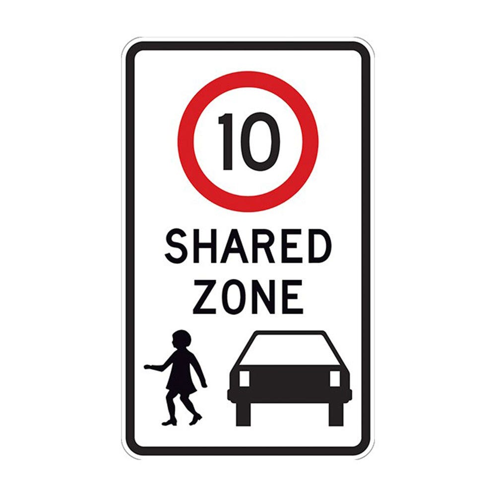 Sign Metal Reflective CL1 'SHARED ZONE - 10km/hr '' 450 X 750 276570 R4-4