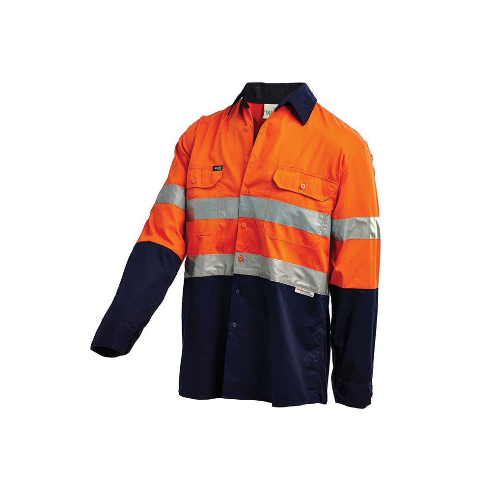 Shirt L/S Cotton Drill 155gsm 3M Tape Hi Vis Orange/Navy 2XL 2001_60015933_2001ON2XL