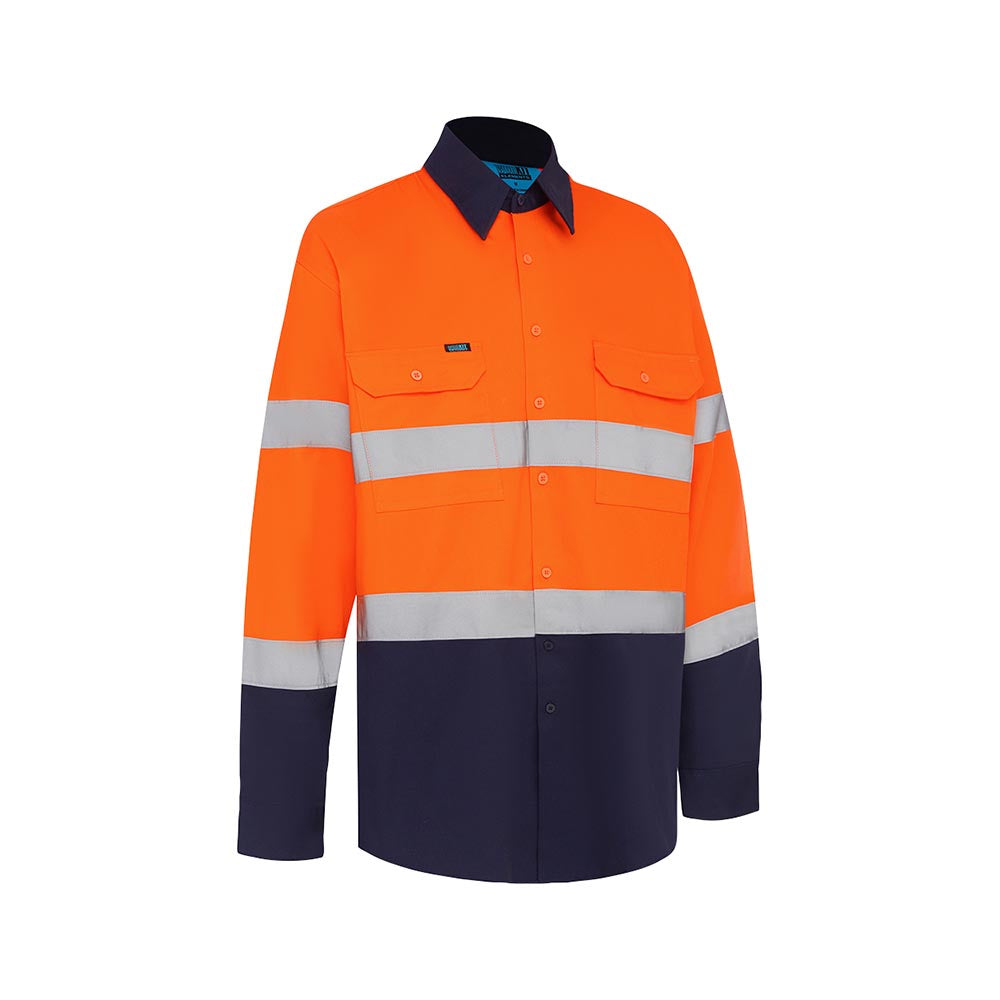Shirt Cotton Drill 180gsm Hi Vis Or/Na Taped Mens 2XL ORANGE NAVY 2702TON_40078060_2702TON2XL