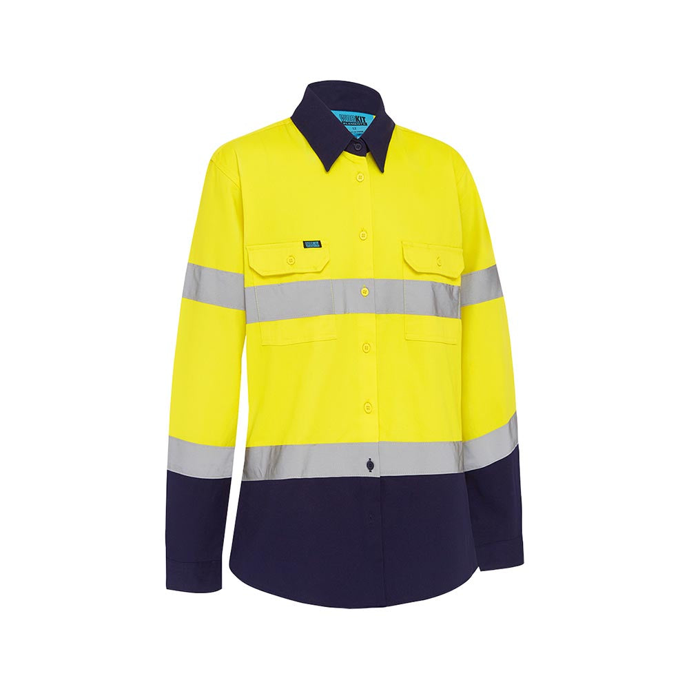 Shirt Cotton Drill 180gsm Hi Vis Ye/Na Taped Womens 16 YELLOW NAVY 2722TY_40078209_2722TYN16