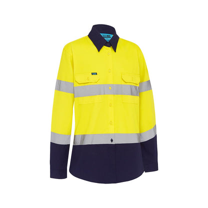 Shirt Cotton Drill 180gsm Hi Vis Ye/Na Taped Womens 12 YELLOW NAVY 2722TY_40078207_2722TYN12