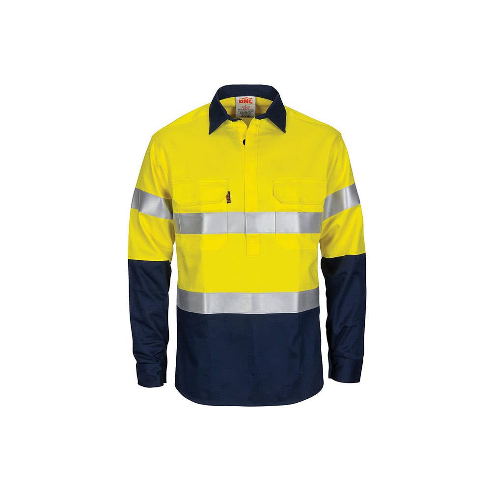 Shirt Long Sleeve Cotton Flame Retardant 3M Tape Yellow/ Navy 2XL 3407 514152 3407-YN-2XL