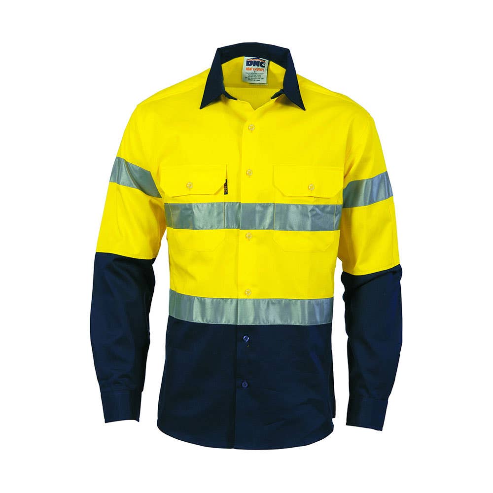 Shirt L/S 8XL Hi Vis Yellow/Navy Cotton Drill 190gsm DNC 434668 3536-Y/N-8XL