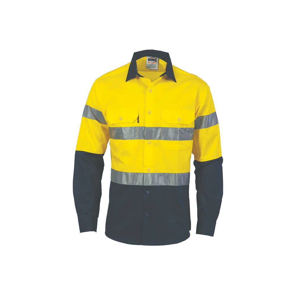 Shirt L/S Large Yellow/Navy 155gsm Cool Breeze Cotton Taped DNC 3966 480385 3966-Y/N-L