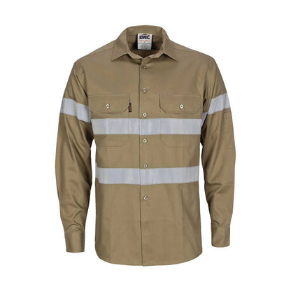 Shirt L/S 2XL 155gsm Hi-Vis Khaki Cotton Biomotion Taped 475317 3967-K-2XL