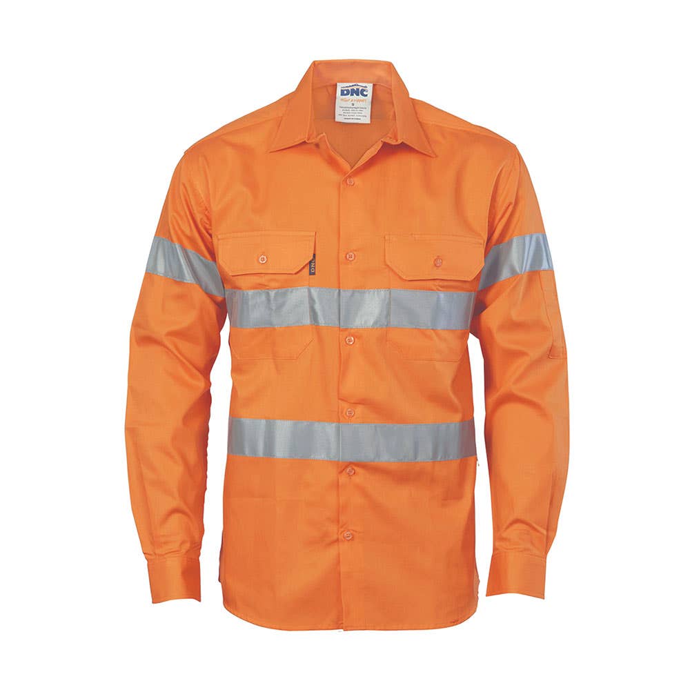 Shirt L/S Large 155gsm Hi-Vis ORANGE Cotton Biomotion Taped 480458 3967-ORG-LARGE