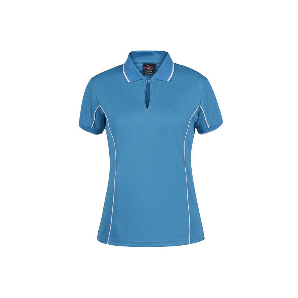 Shirt Ladies Polo Podium Short Sleeve Aqua/White Piping Ladies Size 10_421094_7LPI-AQUA/WHT-10