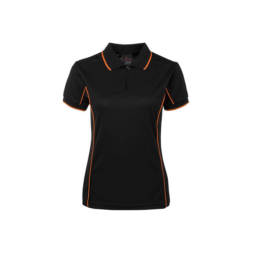 Ladies Podium Piping Polo Blk/Org - 10_36014336_7LPI-BLK/ORA-10