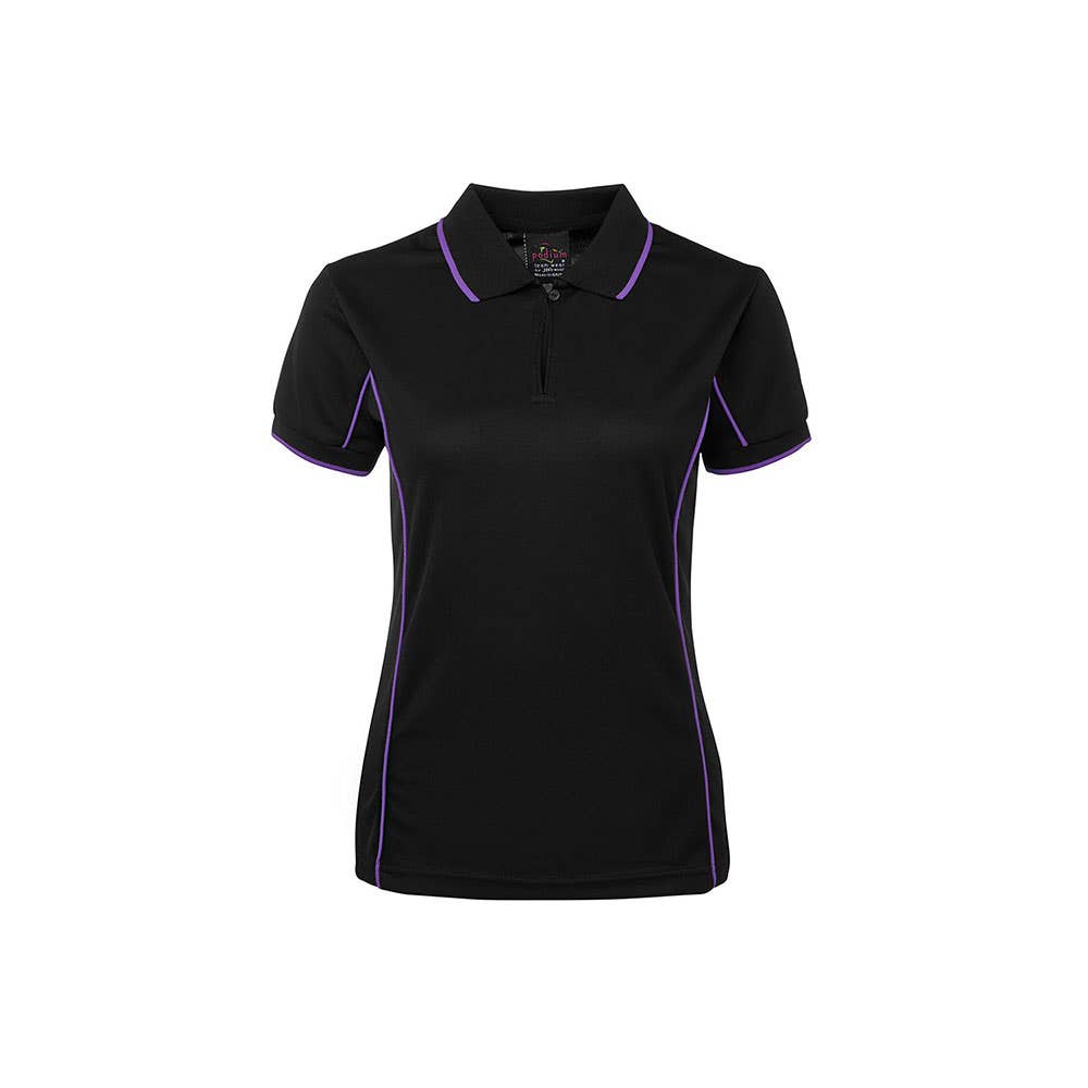 Shirt Ladies Polo Podium Short Sleeve Black + Purple Piping 14_492432_7LPI-BLK/PURP-14