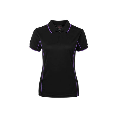 Shirt Ladies Polo Podium Short Sleeve Black + Purple Piping 14_492432_7LPI-BLK/PURP-14