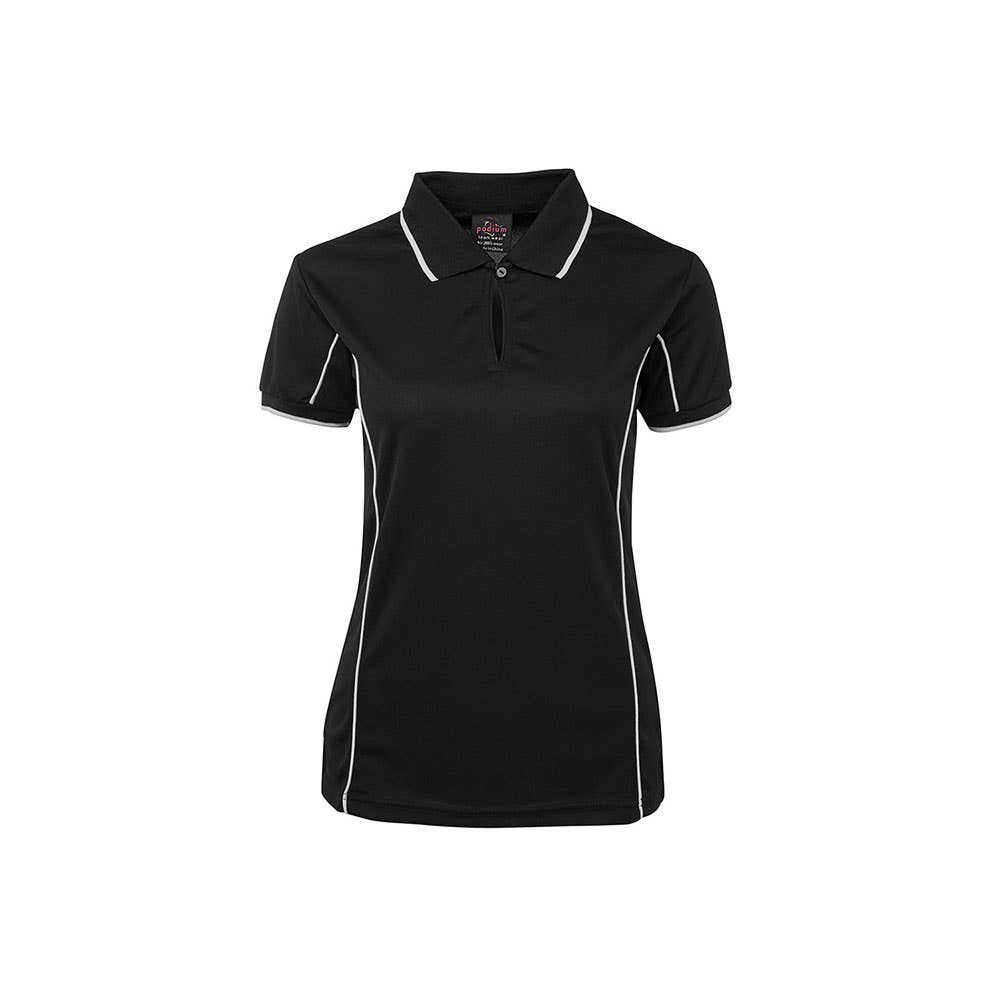 Shirt Ladies Polo Podium Short Sleeve Black/White Piping Ladies Size 10_228048_7LPI-BLK/WHT-10