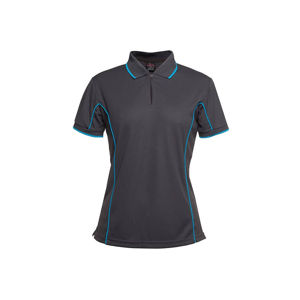 Shirt Ladies Polo Podium Short Sleeve Aqua/charcoal Piping Ladies Size 12_476337_7LPI-AQ/CHAR-12
