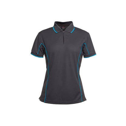Shirt Ladies Polo Podium Short Sleeve Aqua/charcoal Piping Ladies Size 12_476337_7LPI-AQ/CHAR-12