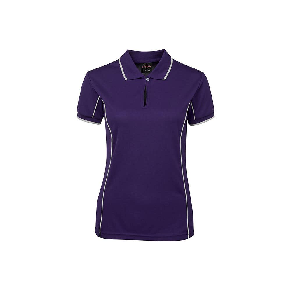Shirt Ladies Polo Podium Short Sleeve Mulberry + White Piping 14_419293_7LPI-MUL/WHT-14