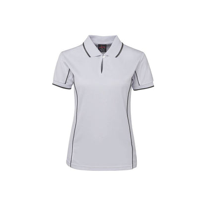 Shirt Ladies Polo Podium Short Sleeve White + Grey  Piping 20_432143_7LPI-WHT/GRY-20