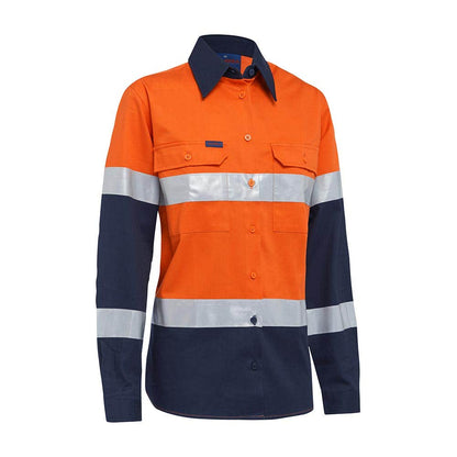 Shirt Womens L/S 185gsm Taped Biomotion Hi Vis 10 Orange/Navy Akurra_55546162_AKL4456T_TT0210