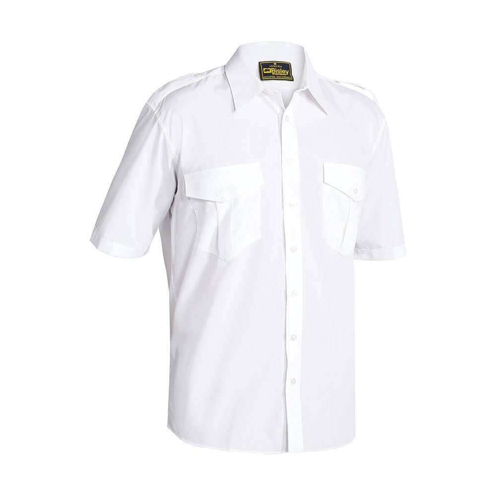 Shirt S/S Poly Cotton 110gsm Epaulette White 2XL Bisley 40007502 B71526 BWHT2XL