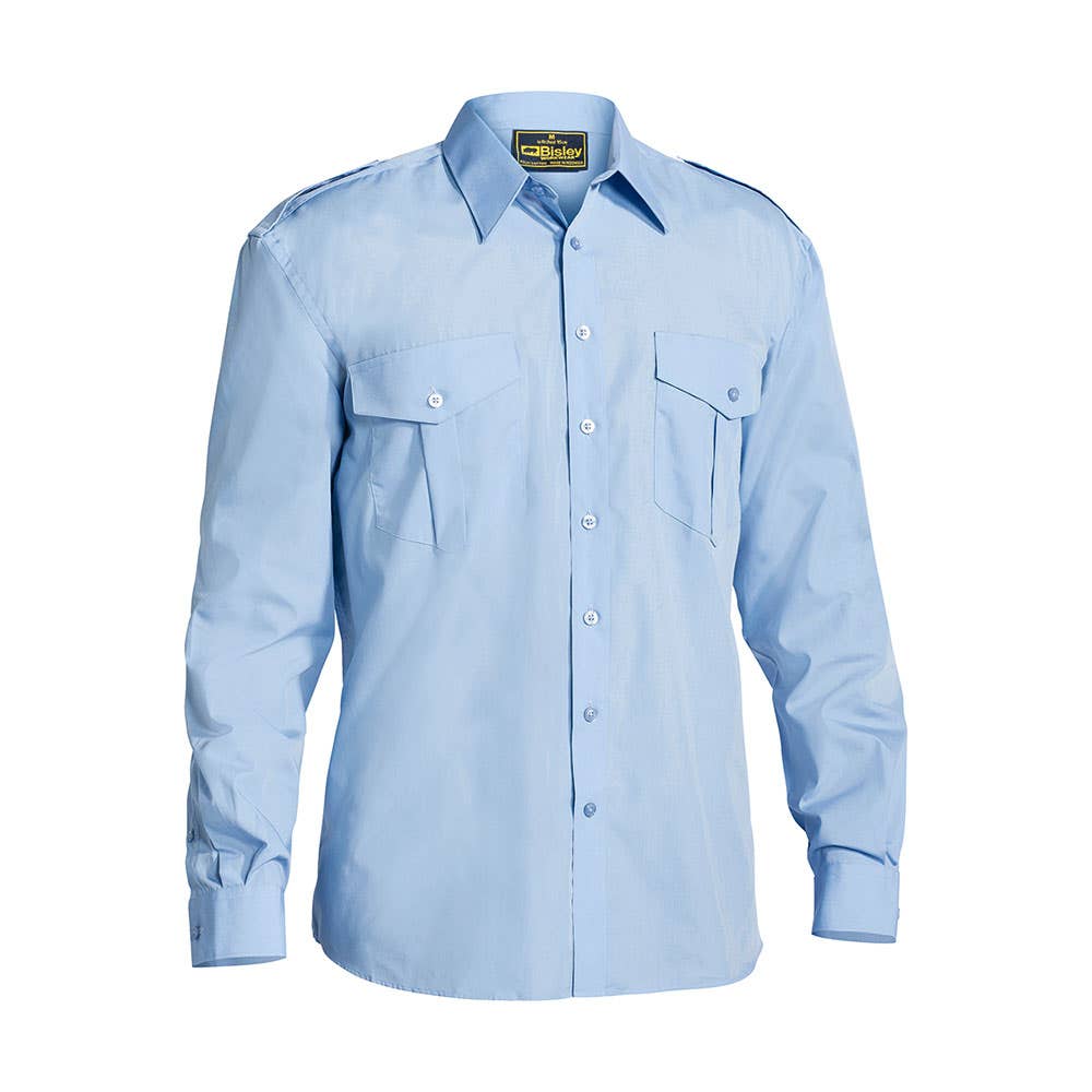 Shirt L/S Poly Cotton Epaulette Sky 4XL Bisley 40008550 B76526 BPLB4XL