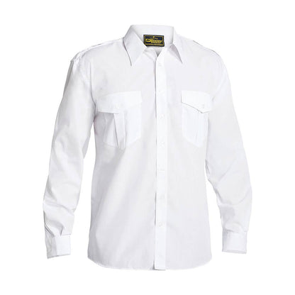 Shirt L/S Poly Cotton Epaulette White 2XL Bisley 40008556 B76526 BWHT2XL