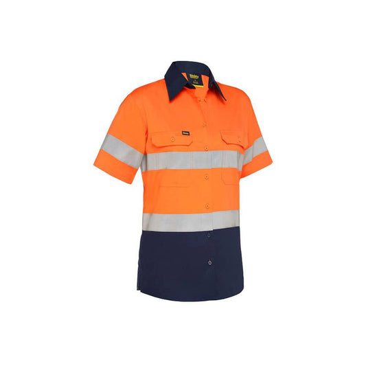 BL1896 Women's Hi-Vis SS Cool Drill Taped Shirt 155gsm Orange/Navy 18 40048595 BL1896 TT0218