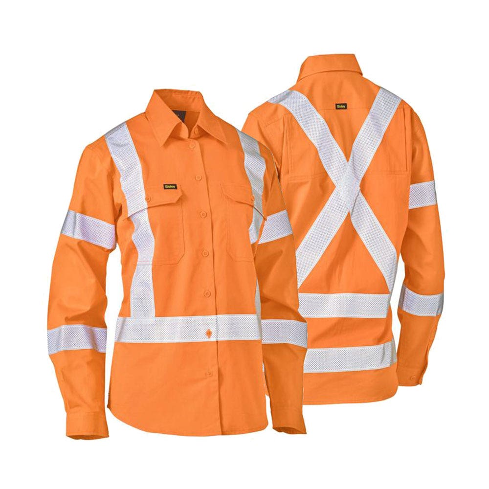 BL6166XT Women's Hi-Vis Cool Drill X-Back Taped Shirt 155gsm Rail Orange Mastermyne MMBL6166XT