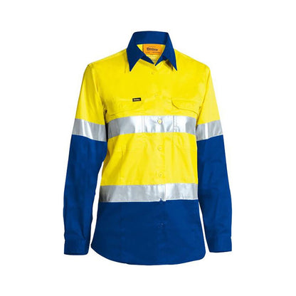 Shirt Womens L/S Cotton 155gsm Tape Yellow/Royal 6 Bisley_40087688_BL6696T_TT436