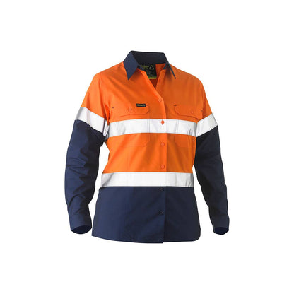 BL6996T Women's Hi-Vis Recycled Drill Taped Shirt 140gsm Orange/Navy 14 40032101 BL6996T TT0214