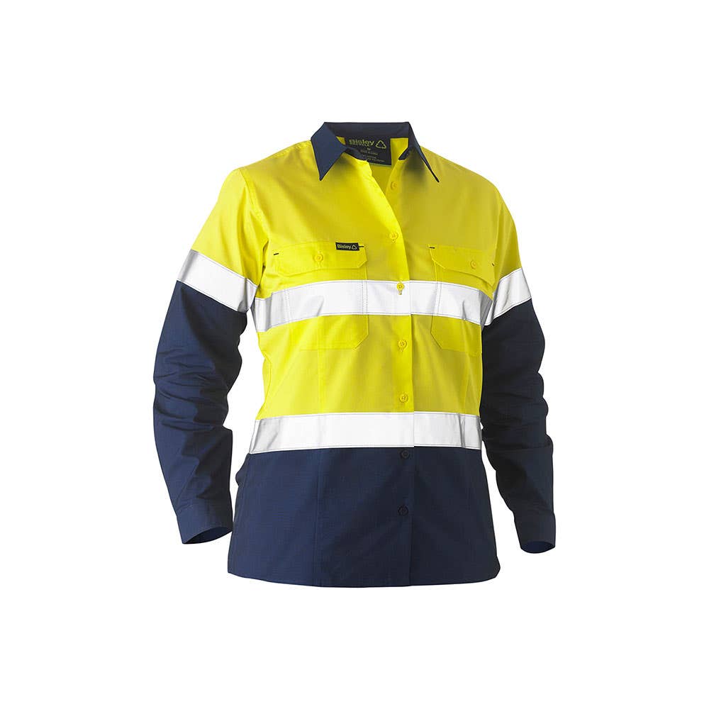 BL6996T Women's Hi-Vis Recycled Drill Taped Shirt 140gsm Yellow/Navy 10 40032089 BL6996T TT0110